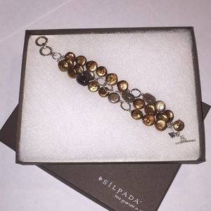 Silpada Bronze Coin Pearl-Smoky Quartz SS Bracelet